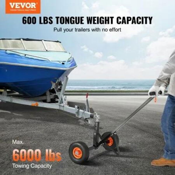 Adjustable Trailer Dolly, 600lbs Tongue Weight Capacity, Carbon Steel Trailer Mover with 16''-24'' Adjustable Height, 1-7/8'' Hitch Ball & 10'' Solid Tires, Ideal for Moving Car RV Boat Trailer