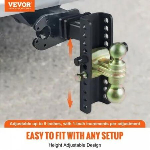 Adjustable Trailer Hitch, 203.2 mm Drop & 165.1 mm Rise Hitch Ball Mount with 50.8 mm Receiver, Solid Tube, 6350 kg GTW, 50.8 m and 58.7 mm 45# Steel Tow Balls with Key Lock for Truck Towing