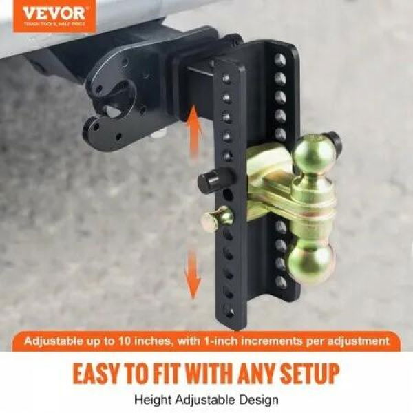 Adjustable Trailer Hitch, 25 cm Drop & 21.59 cm Rise Hitch Ball Mount with 6.35 cm Receiver Solid Tube, 6577 kgs GTW, 5.08 cm & 5.08-0.79 cm 45# Steel Tow Balls with Key Lock for Truck Towing