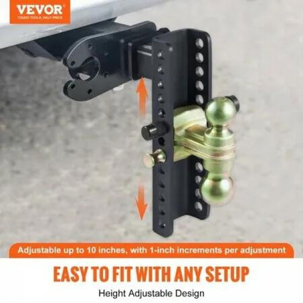 Adjustable Trailer Hitch, 25.4 cm Drop & 21.59 cm Rise Hitch Ball Mount with 5.08 cm Receiver, Solid Tube, 6350 kgs GTW, 5.08 cm & 5.08-0.79 cm 45# Steel Tow Balls with Key Lock for Truck Towing