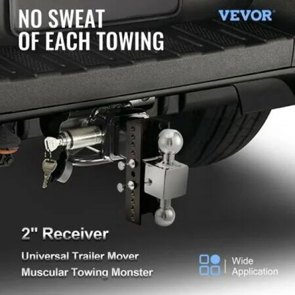 Adjustable Trailer Hitch, 8' Rise & Drop Hitch Ball Mount 2' Receiver 14,000 LBS Rating, 2 and 2-5/16 Inch Stainless Steel Balls w/ Key Lock, for Automotive Trucks Trailers Towing