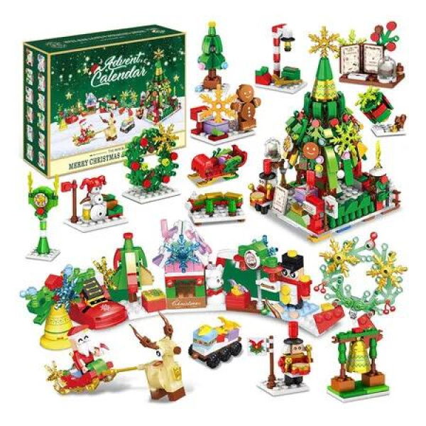 Advent Calendar 2024, 24 Boxes of Christmas Countdown Advent Calendars, 12 in 1 Christmas Tree and Street Building Blocks Set