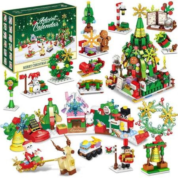 Advent Calendar 2024 Building Blocks Kit, 24 Days Surprise Christmas Countdown Toys, Building Toys Desk Decor Christmas Gifts for Kids