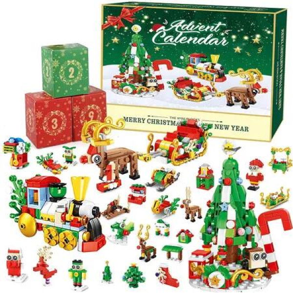 Advent Calendar 2024 Building Blocks Kit, 24 Days Surprise Christmas Countdown Toys, Building Toys Desk Decor Christmas Gifts for Kids