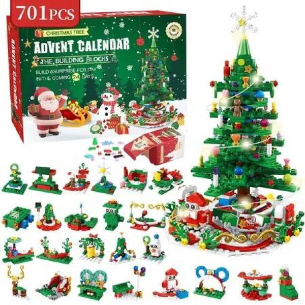 Advent Calendar 2024 Christmas Tree Building Toy Set,701 Pieces Surprise Christmas Countdown Advent Calendar, For Children Teens Holiday Gift