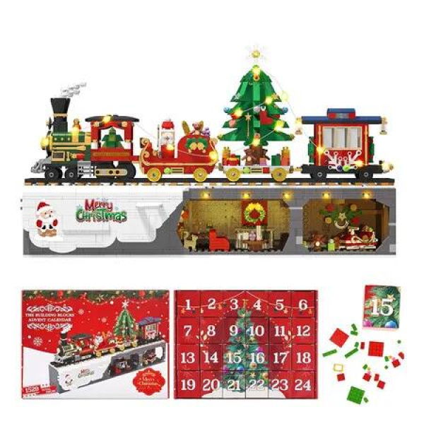 Advent Calendar 2024 Christmas Tree Train Building Block Set,1529 Pieces Christmas Train Toy Building Kits Decorations for Adults And Kids Teens Boys Girls Countdown Calendar Gifts