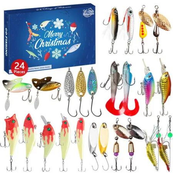 Advent Calendar 2024 Fishing Lure for Man Teen, 24 Days Christmas Countdown Fish Tackle Set