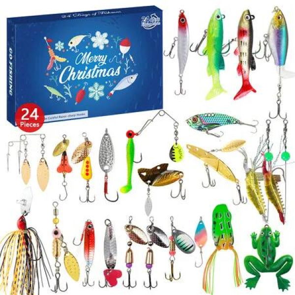 Advent Calendar 2024 Fishing Lure for Man Teen, 24 Days Christmas Countdown Fish Tackle Set