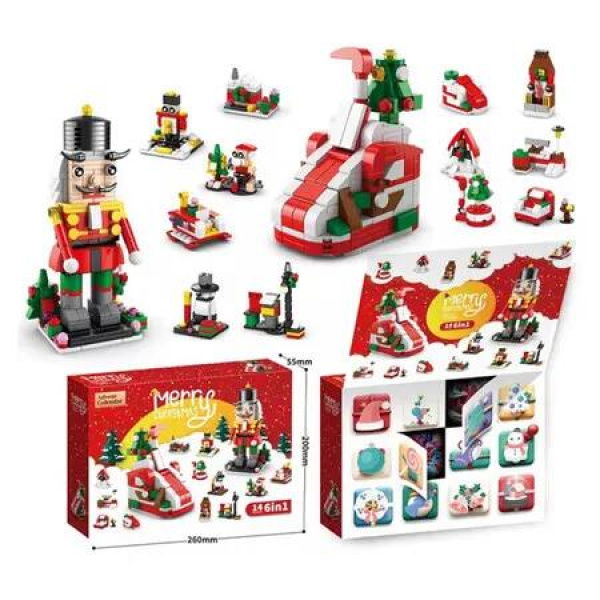 Advent Calendar 2024 Xmas Building Blocks Kit, Christmas Shoe 12 Boxes, 12 Days Christmas Countdown Surprise Gifts for Boys Girls