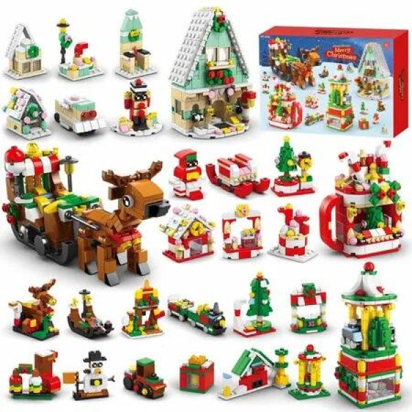 Advent Calendar 2024,6 In 1 Christmas Building Block Sets,24 Days of Christmas Countdown Calendar,Display Building Kits Ideal Festival Gifts (1099 PCS)