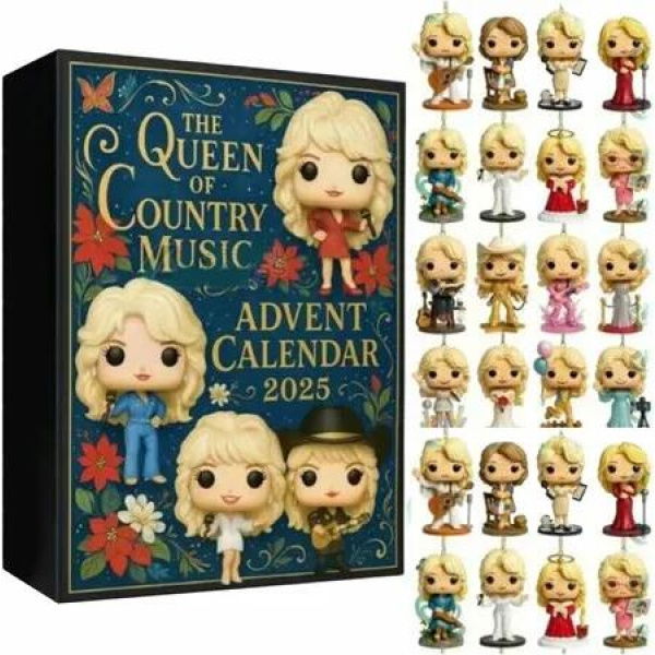 Advent Calendar 2025, 24 Days Christmas Advent Countdown Calendar Dolly Parton 2D Acrylic Hanging Pendant Gift for Fans, Girls and Friends