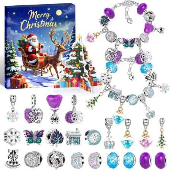 Advent Calendar 2025, 24 Days Christmas Countdown Calendar with 22Pcs DIY Charm Beads and 2 Bracelets, Xmas Gift for Girls Boys