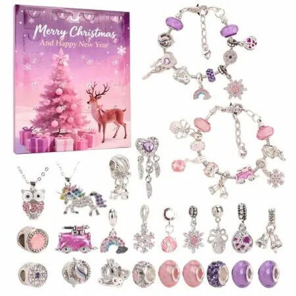 Advent Calendar 2025 24 Filling Girls Bracelets Necklaces, Christmas Calendar Jewellery Crafts, DIY Surprise Accessories Pendant Necklace Creative Gifts