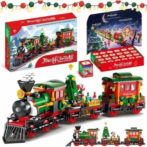 Advent Calendar 2025 Building Blocks Set, 24 Day Christmas Countdown Calendar, Santa Sleigh Christmas Tree Decorations Gifts for Boys and Girls