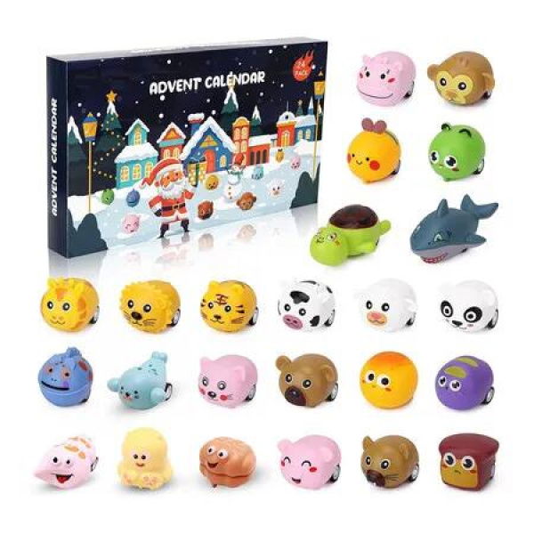 Advent Calendar 2025 Cars Toys for Boys Girls Age 3 Up, 24 Days Christmas Countdown Calendar Animals Pull Back Car Vehicles Toy Set