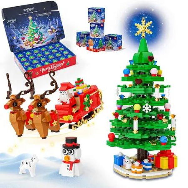 Advent Calendar 2025 Christmas Tree Building Set, 24-Day Christmas Countdown Calendar for Boys and Girls, Festive Winter Home Decor and Xmas Gifts