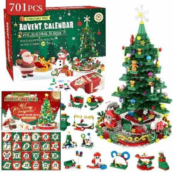 Advent Calendar 2025 Christmas Tree Building Toy Set,700 Pieces Christmas Countdown Calendar,24 Days Building Block Surprise Boxes Creative Gifts