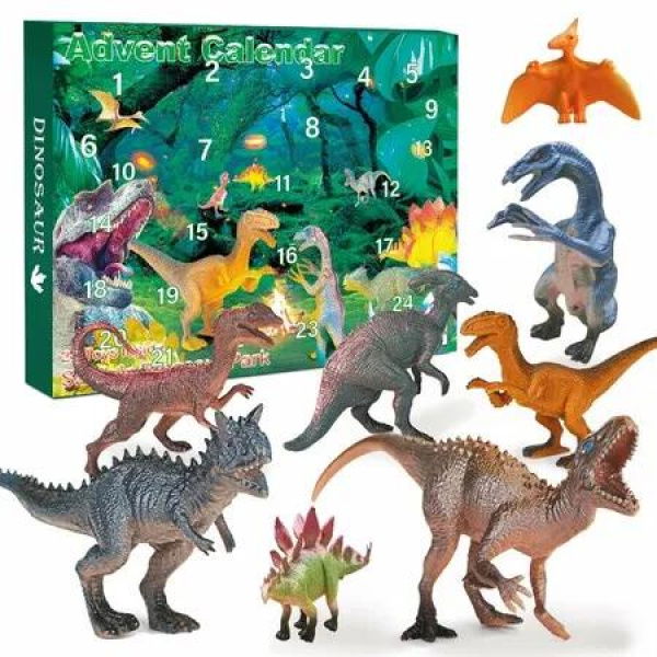 Advent Calendar 2025 Dinos Figurine Decor Xmas for Boys and Girls,24 Days Countdown Calendar,24 Different Dinos Styles Reusable,Christmas Surprises Gift