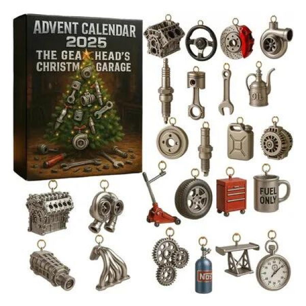 Advent Calendar 2025 for Car Enthusiasts, The Gearheadâ€™s Christmas Garage with 24 Miniature Car Parts and Tools