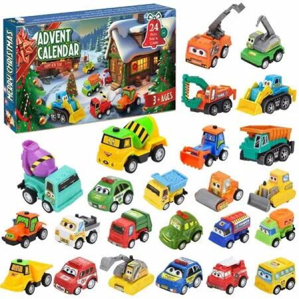 Advent Calendar 2025 for Kids Boys,24 Days Christmas Countdown Calendar with Pull-Back Cars Vehicles,Holiday Gifts Christmas Advent Calendars Cars Set