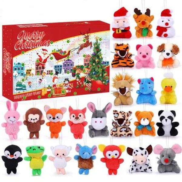 Advent Calendar 2025, Plush Animals Toys for Christmas Tree Decorations, 24 Days of Christmas Surprise Stocking Stuffers Christmas Gift Boys & Girls