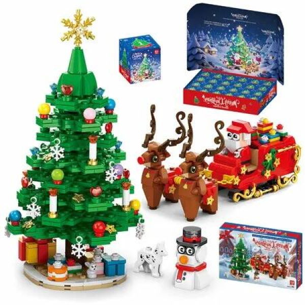 Advent Calendar Building Blocks Set 24-Day Christmas Countdown Calendar Santa Sleigh Christmas Tree Decorations Gifts 912Pcs