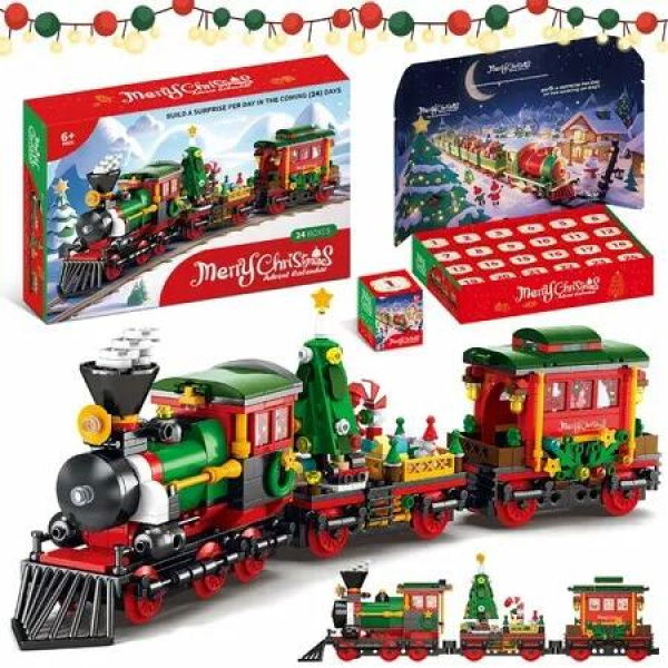 Advent Calendar Christmas Train Building Blocks Set,24 Day Christmas Countdown Toy with 770PCS Building Kit,Holiday Decor New Year Gifts