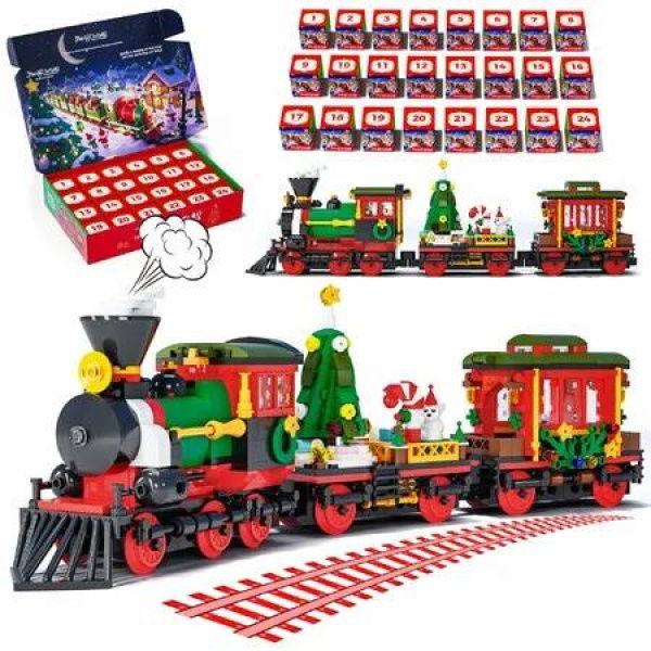 Advent Calendar Christmas Train Building Set 24-Day Christmas Countdown Calendar Home Decor and Xmas Gifts for Boys and Girls Age 6+