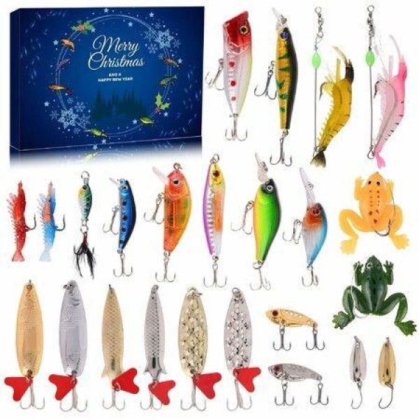 Advent Calendar Fishing Christmas Countdown - 24 Days Fishing Lures Set for Fisher Adult Men Teen Boys - Christmas Surprise Gift