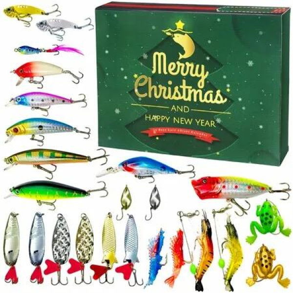 Advent Calendar Fishing Christmas Countdown - 24 Days Fishing Lures Set for Fisher Xmas Surprise Gift for Father