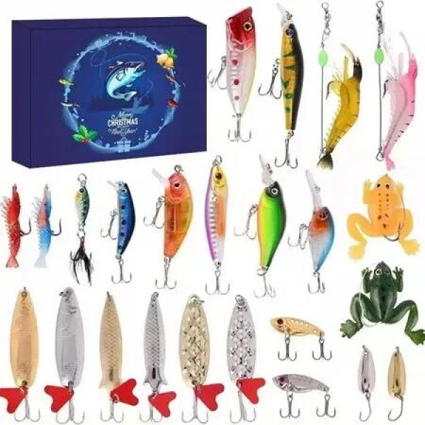 Advent Calendar Fishing Christmas Countdown,24 Days Fishing Lures Set for Fisher Men Teen Boys