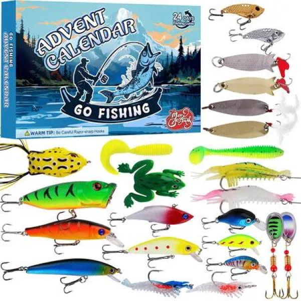 Advent Calendar Fishing Lure 24 Days Christmas Countdown Tackle Set Xmas Surprise Bait Gift for Father Grandpa Brother Boyfrien