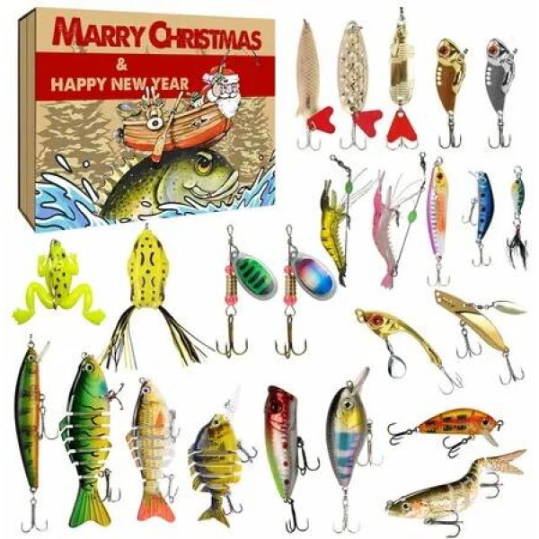 Advent Calendar Fishing Lure Set 24 Days Countdown with Unique Lures for Freshwater Saltwater Christmas Surprise Gift