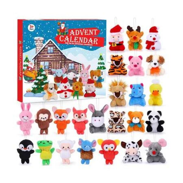 Advent Calendar for Kids 24 Days Christmas Countdown Calendar with Mini Animal Plush Toys Stuffed Animals Christmas Tree Decorations Stocking Stuffers Christmas Party Favor Gifts for Girls Boys