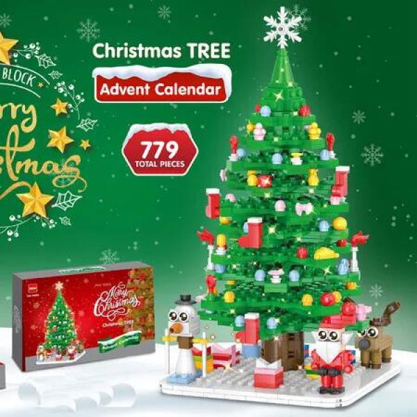 Advent Calendar for Kids Teens Adults, 24 Days Surprise Christmas Tree Building Blocks Christmas Countdown Calendar Gift Box for Age 6 Up