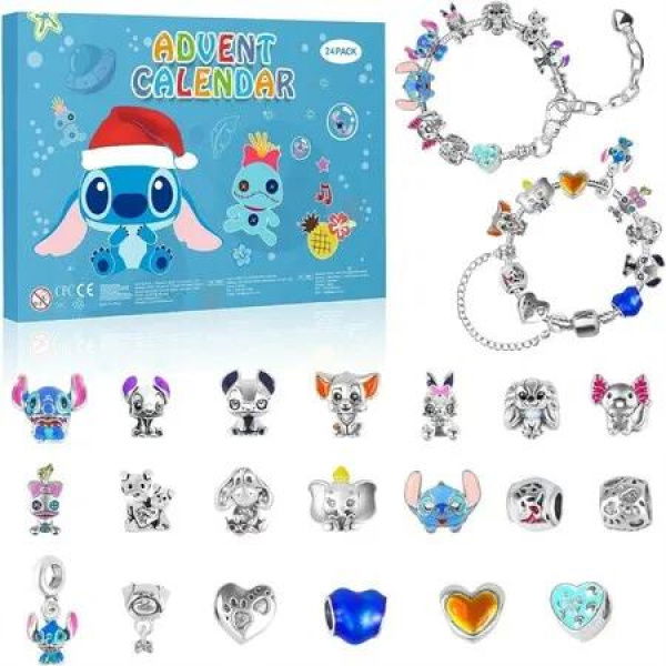 Advent Calendar for Kids,24 Days Christmas Countdown Calendar with Bracelets and Unique Cartoon Beads,Christmas Gifts for Kids,Teens