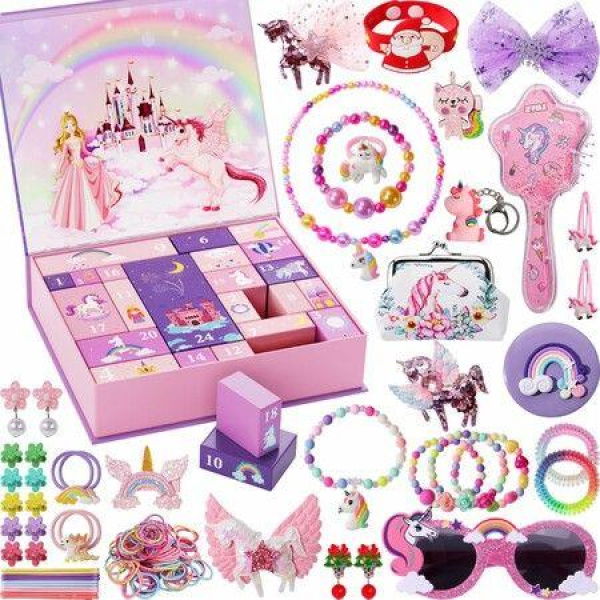 Advent Calendar Girls - Unicorns Gifts for Girls Christmas Countdown Calendar 24 Days of Xmas Jewelry Advent Calendar Gifts for Kids