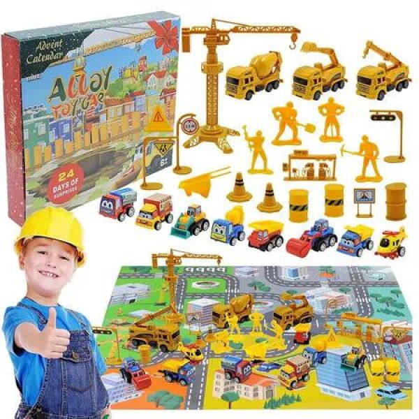 Advent Calendar Kids Boys, Construction Vehicles Toy Set, Christmas Engineering Playset, Countdown Calendar Gift for 3 to 8 Year Old Children Teens