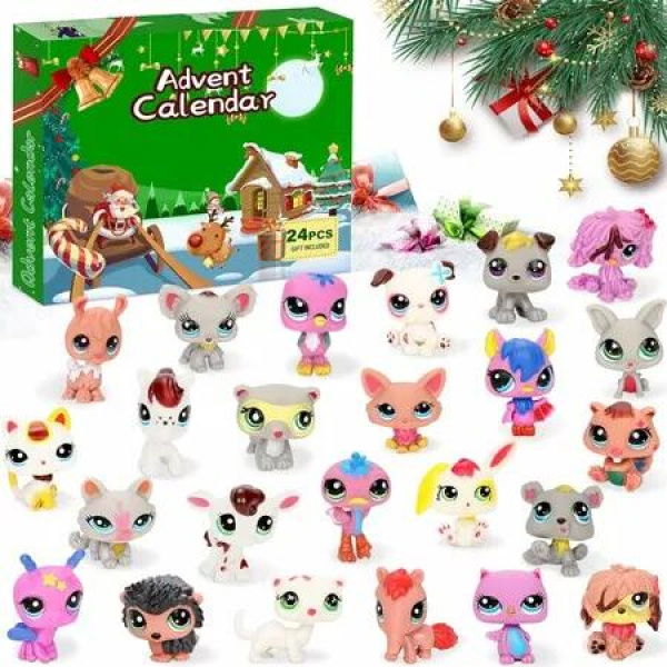 Advent Calendar Mini Shop Pet Toys, 24Day Countdown Calendars Cute Pet Figure Toy for Kids Fans, Jesus Christmas Countdown Gift, Stocking Stuffers, Party Favor Age 4 Up