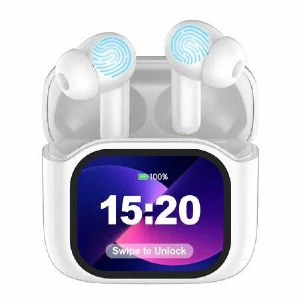 AI Language Translation Earbuds,In-Ear LCD Touchscreen Real-Time Translator for 144 Languages and Accents,Ideal for Travel and Business,White