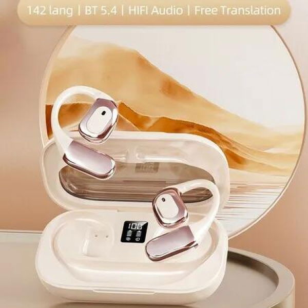 AI Language Translator Earbuds,Real Time Translation Earbuds Supporting 150 Languages,Translation Device for Learning Travel Business,Beige