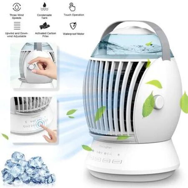 Air Conditioner Desk Mini Portable Fan Humidifier Misting 3 Speeds LED Light Quiet Evaporative Cooler for Home Office Room