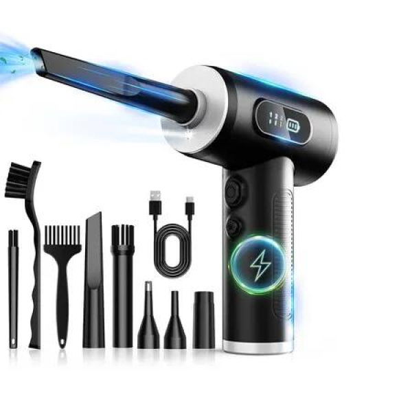 Air Duster Electric 50000RPM Rechargeable Cordless Blower LED Light Keyboard Device Cleaning Black