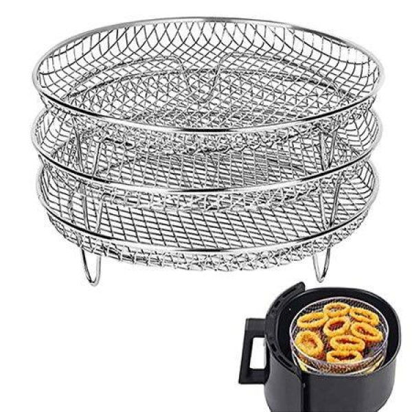 Air Fryer Basket Tray Accessories - Three Stackable Dehydrator Racks Fit All 4.2qt & 5.8qt Air Fryer.