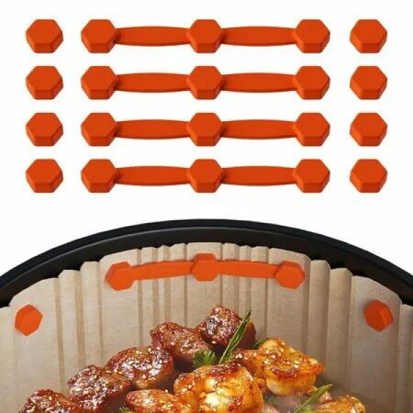Air Fryer Magnet Silicone Buckle for Holding Down Air Fryer Parchment Paper,Lock Disposable Liners Safely & Prevent Paper to Burn,Orange,4 Set