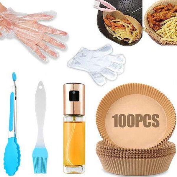 Air Fryer Paper Baking Set Baking Oil Absorbing Paper Oil Spray Bottle Oil Brush Food Clip Disposable Gloves