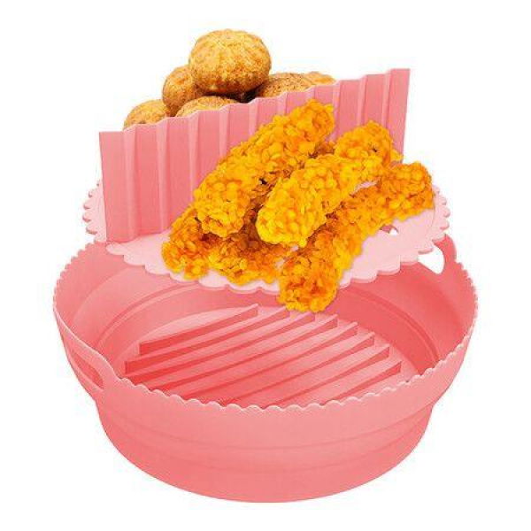 Air Fryer Pot Oven Baking Tray With Detachable Separator Pad Reusable Basket Heat Resistant Easy Cleaning Pan Accessories Color Pink