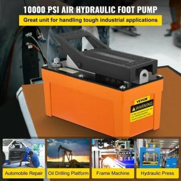 Air Hydraulic Pump 10000 PSI Air Over Hydraulic Pump 0.42 Gal Reservoir Air Treadle Foot Actuated Hydraulic Pump 3/8' NPT with 6.56 ft Hose 2 Connector