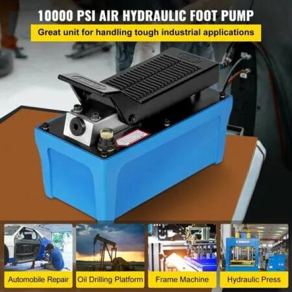 Air Hydraulic Pump 10000 PSI Air Over Hydraulic Pump 1/2 Gal Reservoir Air Treadle Foot Actuated Hydraulic Pump 3/8' NPT with 6.56 ft Hose 2 Connector