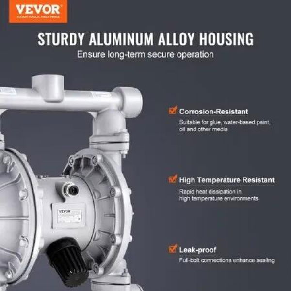 Air Operated Double Diaphragm Pump 44GPM Max 115PSI Air Waste Oil Pneumatic Transfer Pump with 2 Extra Diaphragms 3.8cm Inlet & Outlet Aluminum Alloy Diaphragm Pump for Diesel Grease Oil